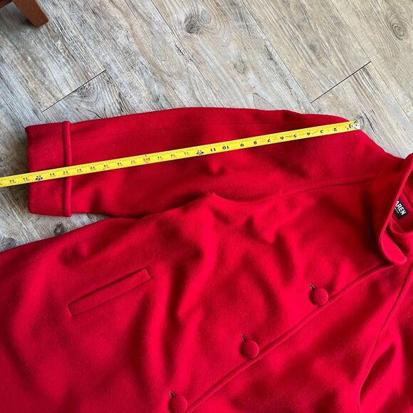 Karen Wool Trench Women's XL Coat Button Red Holiday Vintage 80s Long Pockets - Picture 7 of 11